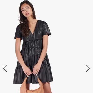 STAUD- MINI COCOON DRESS | BLACK VEGAN LEATHER